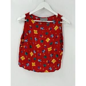 Stonebridge Vintage Blouse Womens Petite Small Red Sleeveless Floral Casual Tank